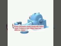 Geração de energia simplificada com a turbina hidráulica Pelton a 134m de cabeça de água e 600r/min de velocidade